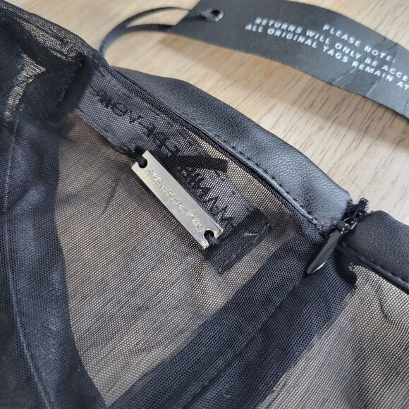 Denim Bodysuit Maniere De Voir sz 16 Black Mesh Long Sleeve Corset Clubwear NEW - Picture 7 of 9